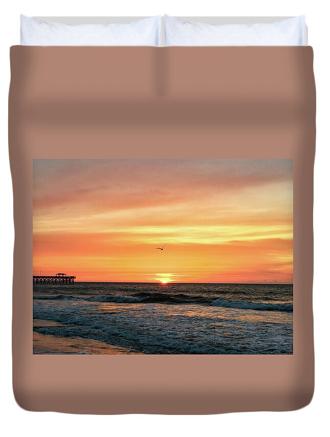 Sunrise Duvet Cover featuring the photograph Seagull Sunrise by Matt Sexton
