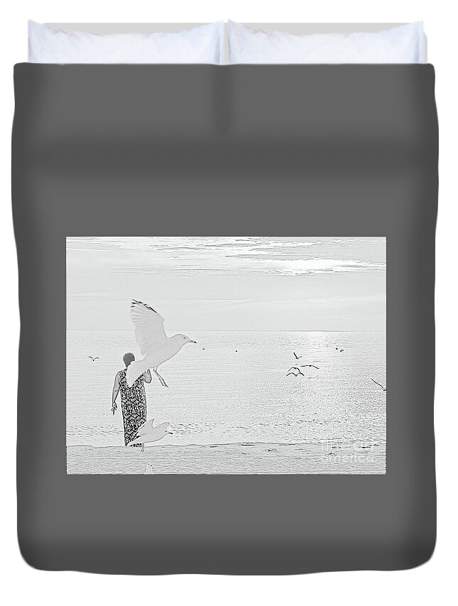 Gulls Duvet Cover featuring the photograph Seagulls All Around by Ann Horn