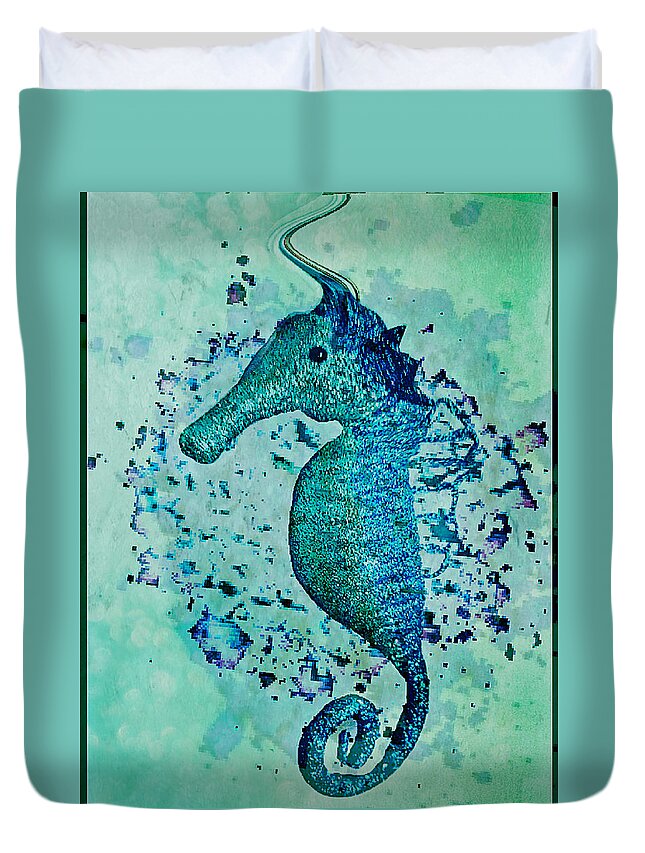 Seahorses Duvet Cover featuring the digital art Seahorse Glitterati by Pamela Smale Williams