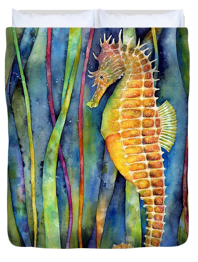 Seahorse Duvet Cover featuring the painting Seahorse by Hailey E Herrera