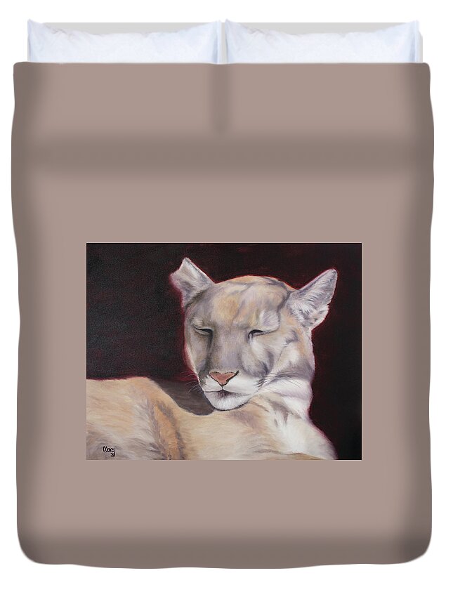 Cat Duvet Cover featuring the painting Seamus by Marg Wolf