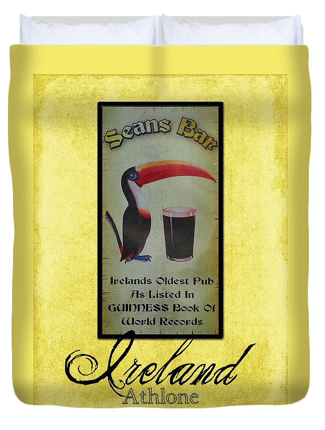 Irish Duvet Cover featuring the photograph Seans Bar Guinness Pub Sign Athlone Ireland by Teresa Mucha