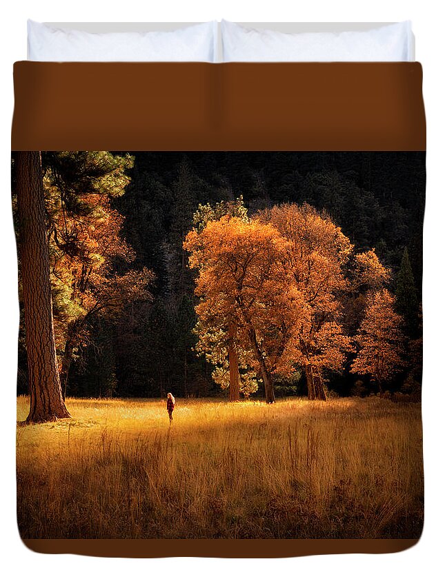 Yosemite National Park Duvet Cover featuring the photograph Searching for Light by Nicki Frates