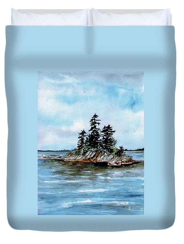 Seascape Duvet Cover featuring the painting Seascape Casco Bay Maine by Brenda Owen