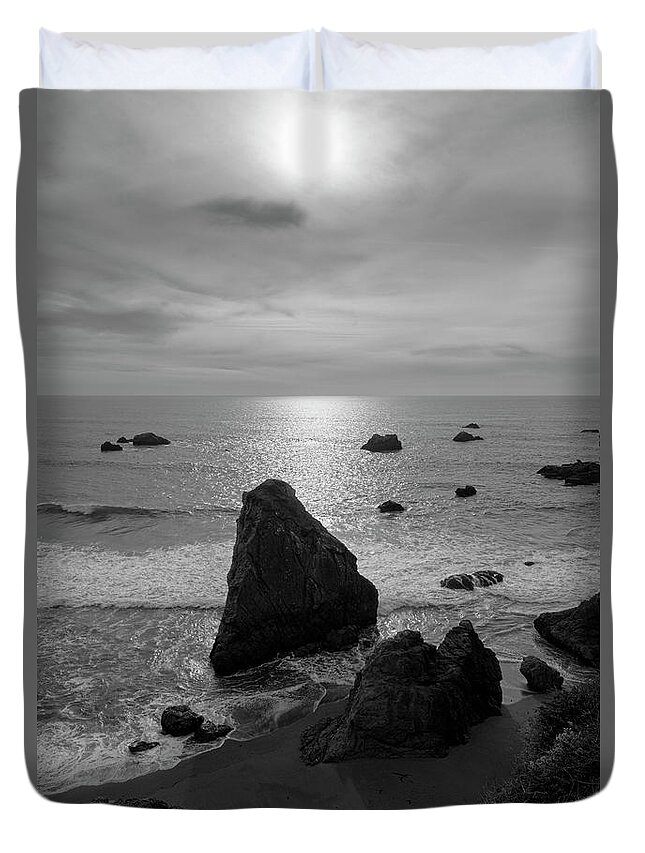 Jenner Duvet Cover featuring the photograph Seascape Jenner California I BW by David Gordon