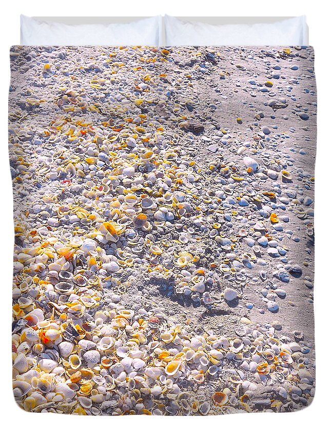 Seashells Print Duvet Cover featuring the photograph Seashells in Sanibel Island, Florida by Monique Wegmueller