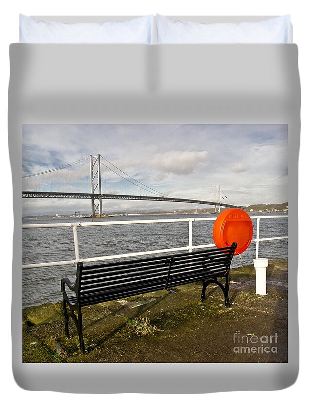 Bench Duvet Cover featuring the photograph Seaside Bench by Elena Perelman