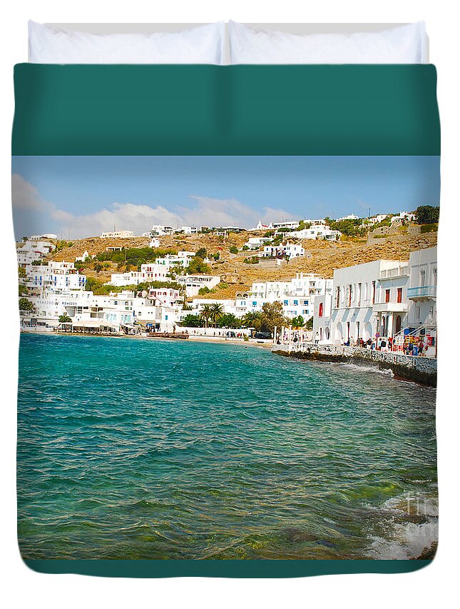 Seaside Buildings On Mykonos Island Greece Duvet Cover For Sale By