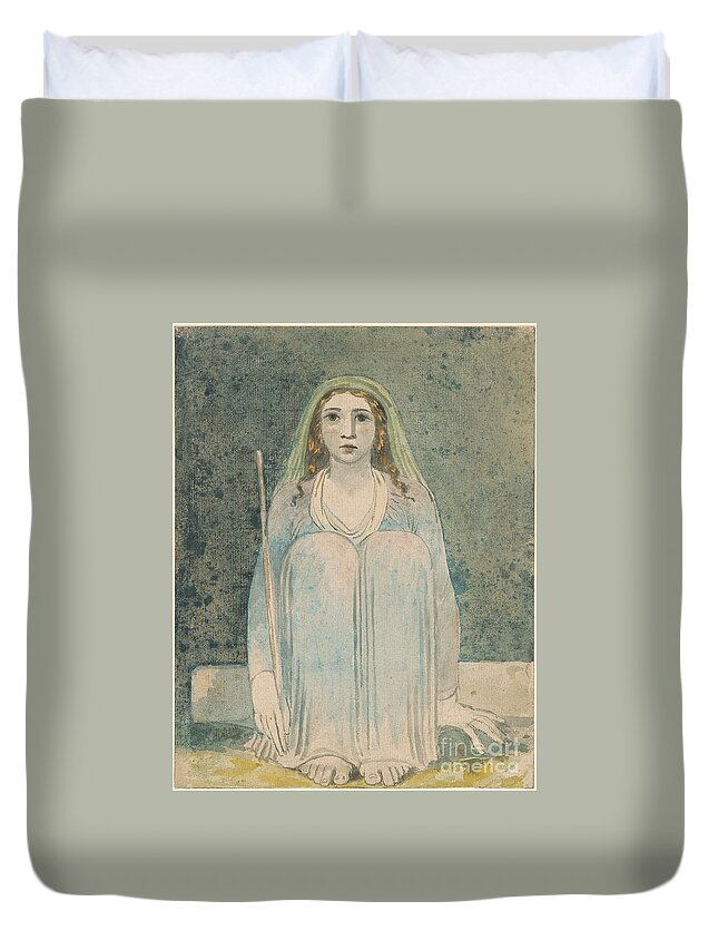 William Blake Duvet Cover featuring the painting Seated Woman Holding a Staff by MotionAge Designs