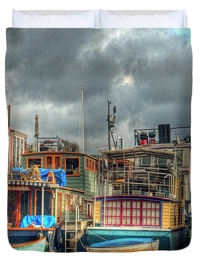 Seattle Duvet Cover featuring the photograph Seattle Houseboats Fine Art Photograph by Greg Sigrist