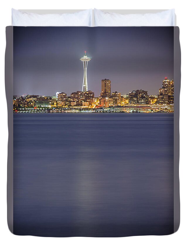 Night Duvet Cover featuring the photograph Seattle's Space Needle at Night by Anthony Doudt