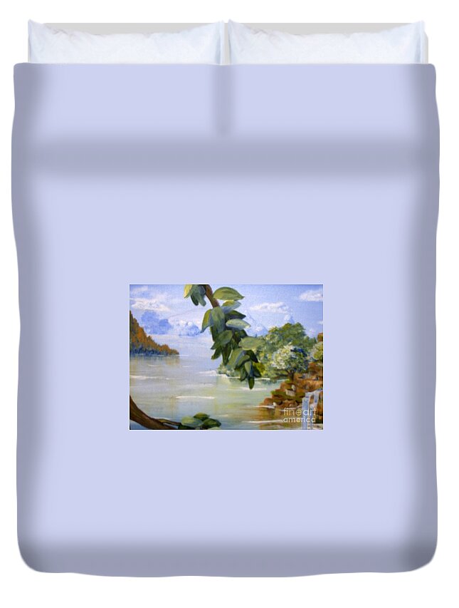 Landscape Duvet Cover featuring the painting Secret Paradise by Saundra Johnson