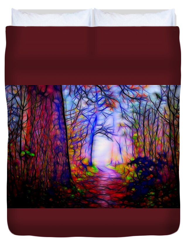 Secret Path Duvet Cover featuring the digital art Secret Path in Magic Forest by Lilia S