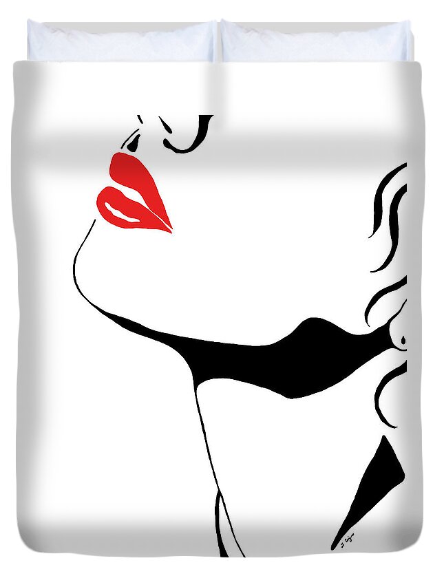 Red Lips Duvet Cover featuring the painting Seduction With Red Lips - Sharon Cummings by Sharon Cummings