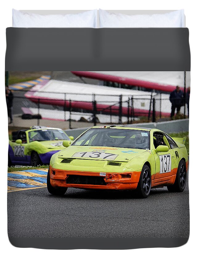 Sports Duvet Cover featuring the photograph Seize-Z-um and Ra-D-um -- Half-Life Racing at the 24 Hours of LeMons Race, Sonoma California by Darin Volpe