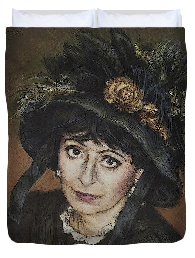 Self-portrait Duvet Cover featuring the painting Self-Portrait a la Camille Claudel by Yvonne Wright