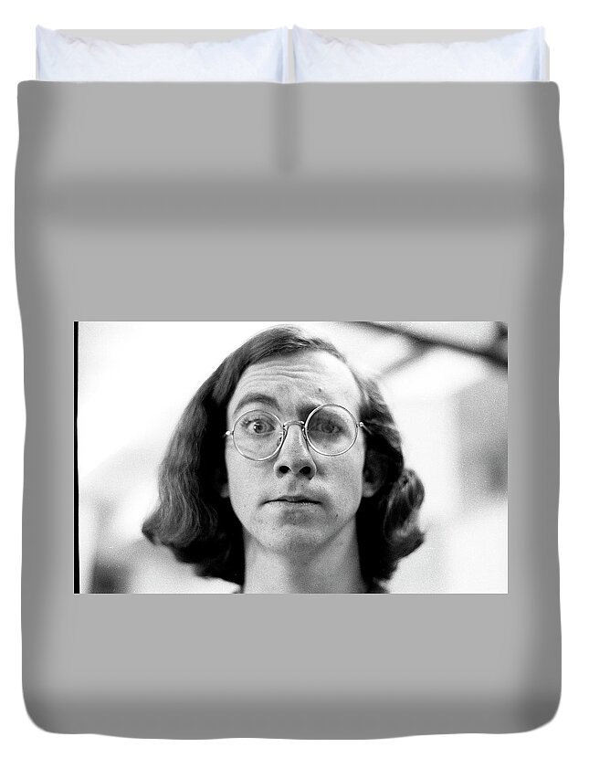 Self-portrait Duvet Cover featuring the photograph Self-Portrait, With Raised Eyebrow, 1972 by Jeremy Butler