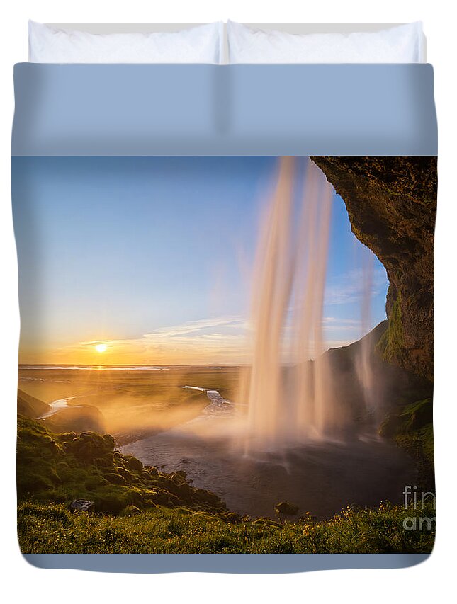 Iceland Duvet Cover featuring the photograph Seljalandsfoss Sunset Iceland by Michael Ver Sprill