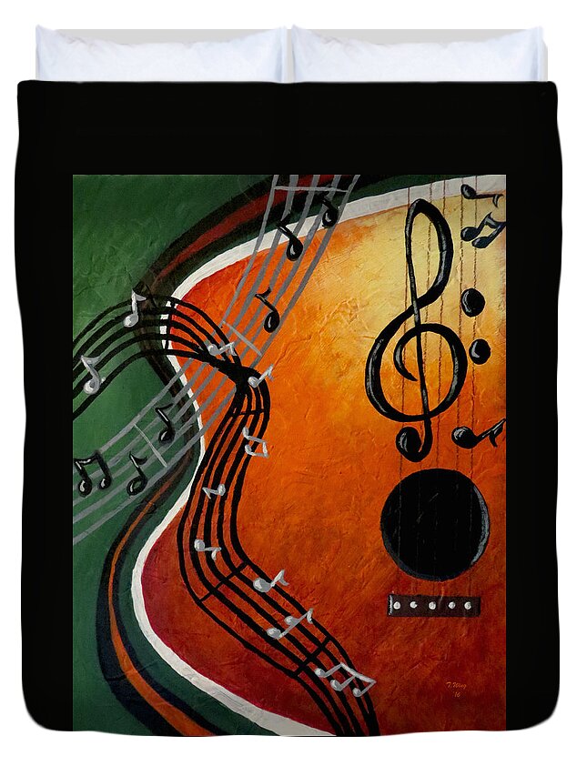 Acoustic Duvet Cover featuring the painting Serenade by Teresa Wing