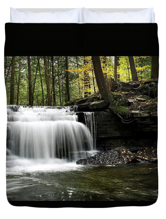 Waterfalls Duvet Cover featuring the photograph Serenity Waterfalls Landscape by Christina Rollo
