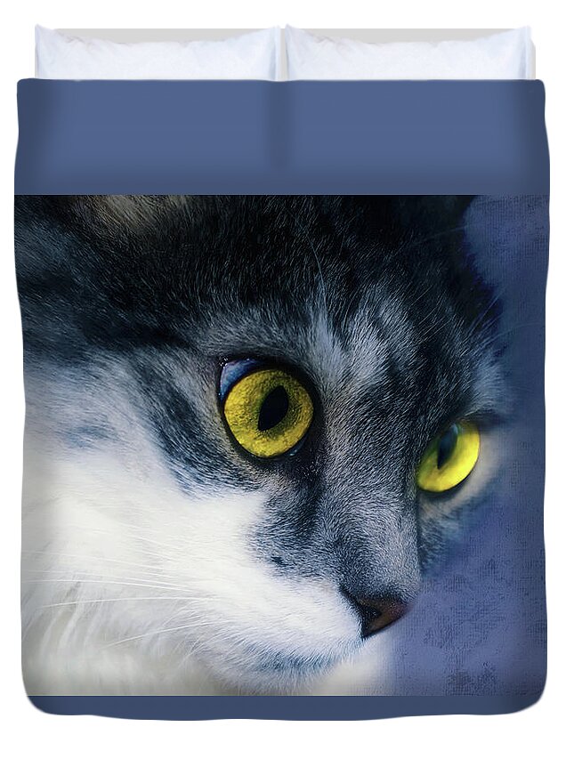 Seriously You Have Issues Duvet Cover featuring the photograph Seriously You Have Issues Cat Art by Georgiana Romanovna