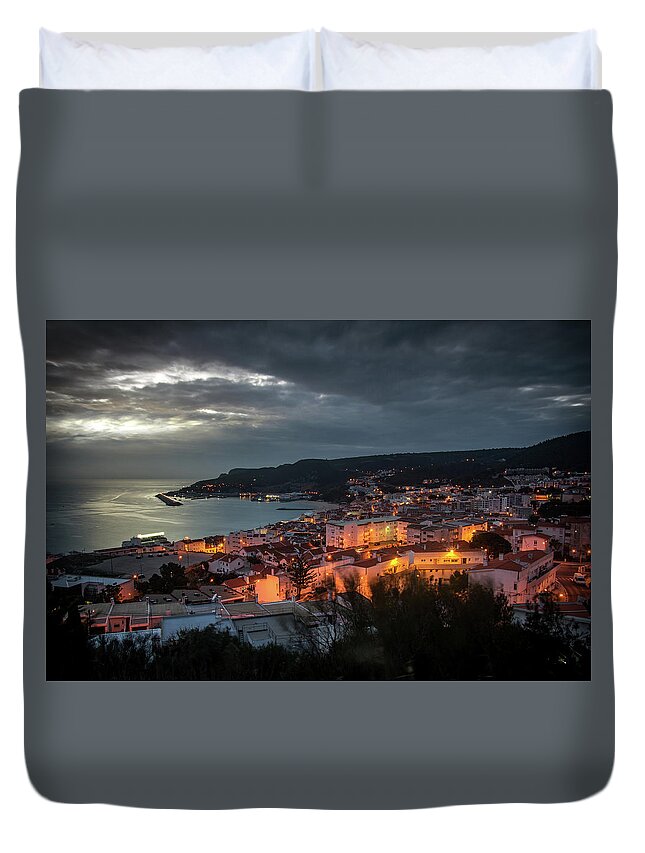 Portugal Duvet Cover featuring the photograph Sesimbra Overview by Carlos Caetano