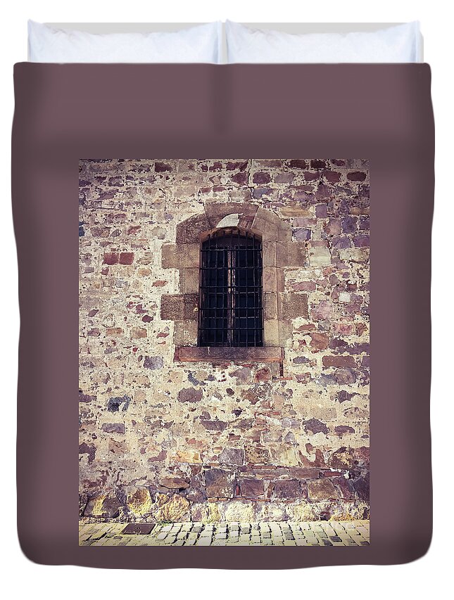 Ancient Window Duvet Cover featuring the photograph Set in Stone by Colleen Kammerer