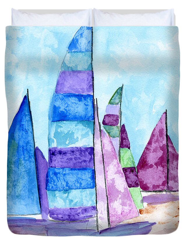 Boat Duvet Cover featuring the painting Set Sail by Julia Stubbe
