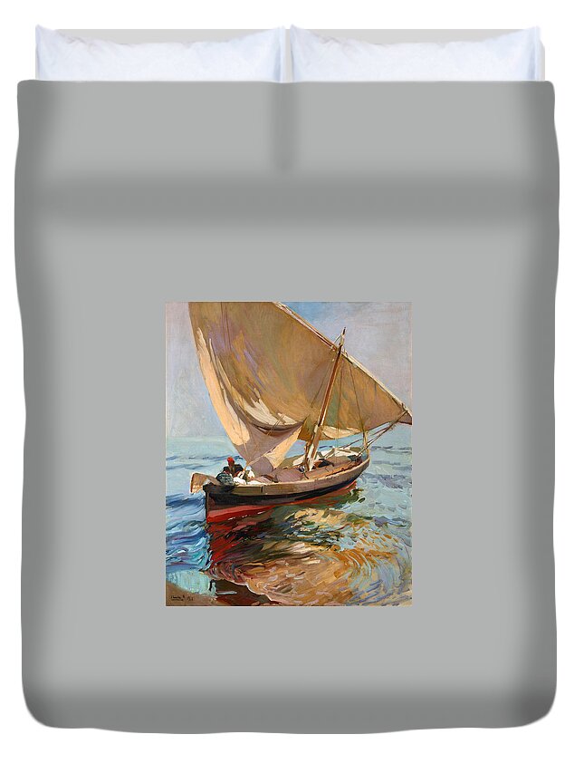 Joaquin Sorolla Y Bastida Duvet Cover featuring the painting Setting out to Sea. Valencia by Joaquin Sorolla y Bastida