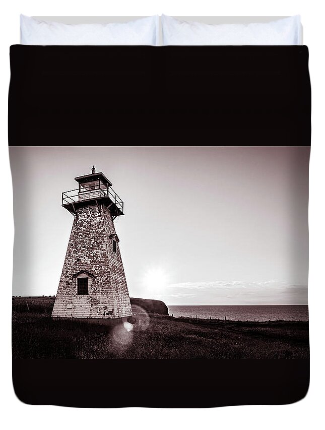 Cape Tryon Light Duvet Cover featuring the photograph Setting Sun at Cape Tryon Lighthouse by Chris Bordeleau