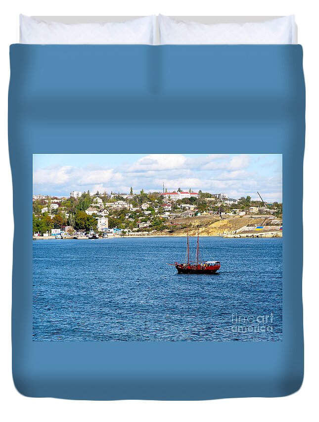 2 Masted Boat Duvet Cover featuring the photograph Sevastapol. Ukraine by Phyllis Kaltenbach