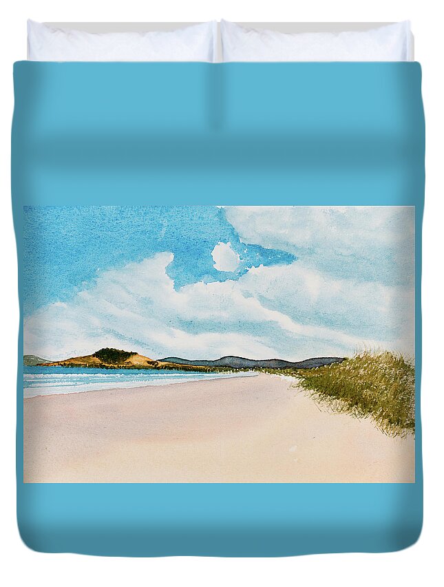 Afternoon Duvet Cover featuring the painting Seven Mile Beach on a calm, sunny day by Dorothy Darden