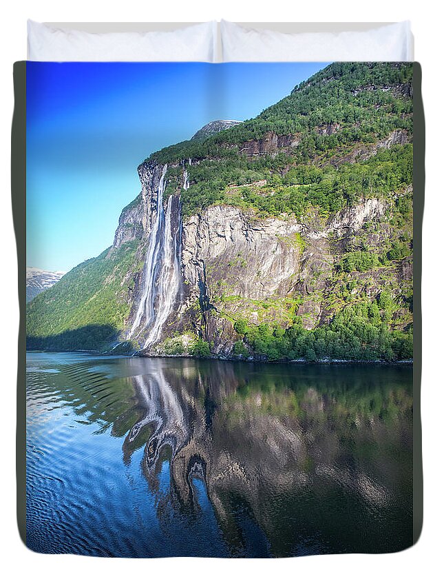 Seven Sisters Falls Duvet Cover featuring the photograph Seven sisters falls, Geiranger, Norway by Sheila Smart Fine Art Photography