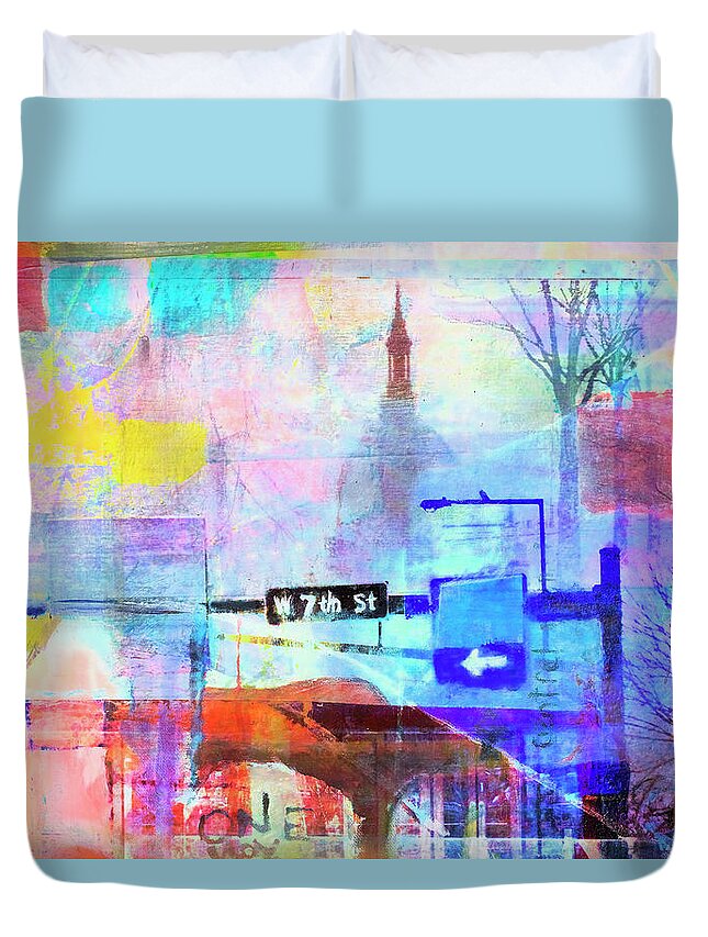 One Way Sign Duvet Cover featuring the photograph Seventh Street by Susan Stone