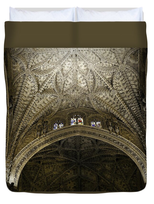 Seville Duvet Cover featuring the photograph Seville Cathedral - Looking Up by Madeline Ellis