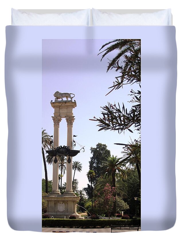 Seville Duvet Cover featuring the photograph Seville Christopher Columbus Monument Spain by John Shiron