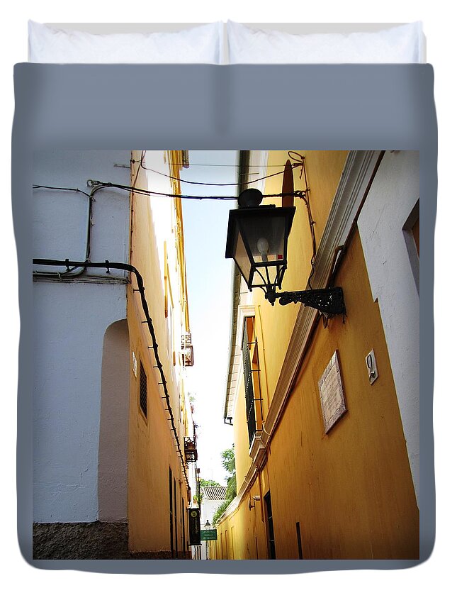 Seville Duvet Cover featuring the photograph Seville Narrow Streets II Spain by John Shiron