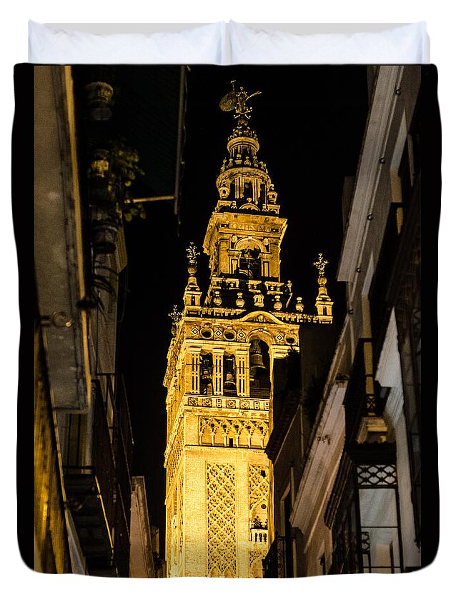 Cathedral Duvet Cover featuring the photograph Seville - The Giralda at night by AM FineArtPrints