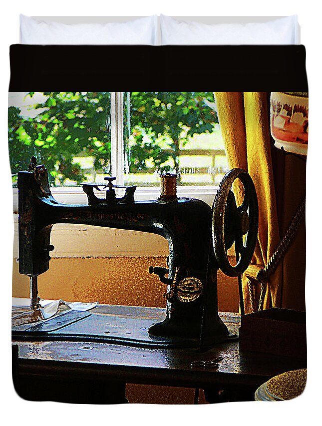 Sewing Machine Duvet Cover featuring the photograph Sewing Machine and Lamp by Susan Savad
