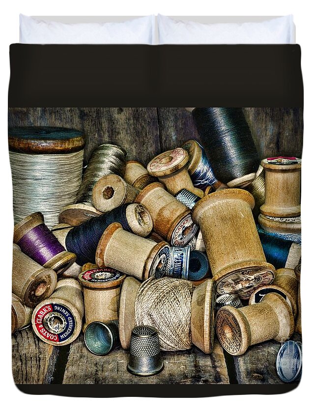Paul Ward Duvet Cover featuring the photograph Sewing - Vintage Sewing Spools by Paul Ward