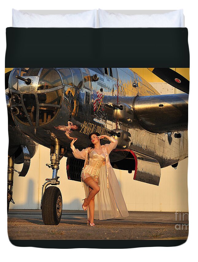B-25 Duvet Cover featuring the photograph Sexy 1940s Pin-up Girl In Lingerie by Christian Kieffer