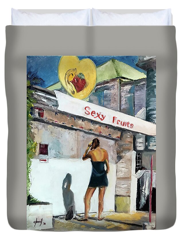  Duvet Cover featuring the painting Sexy Fruits by Josef Kelly