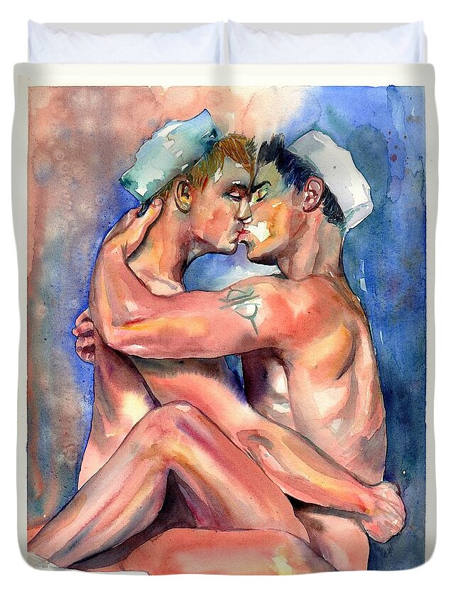 Love Duvet Cover featuring the painting Sexy Sailors by Suzann Sines