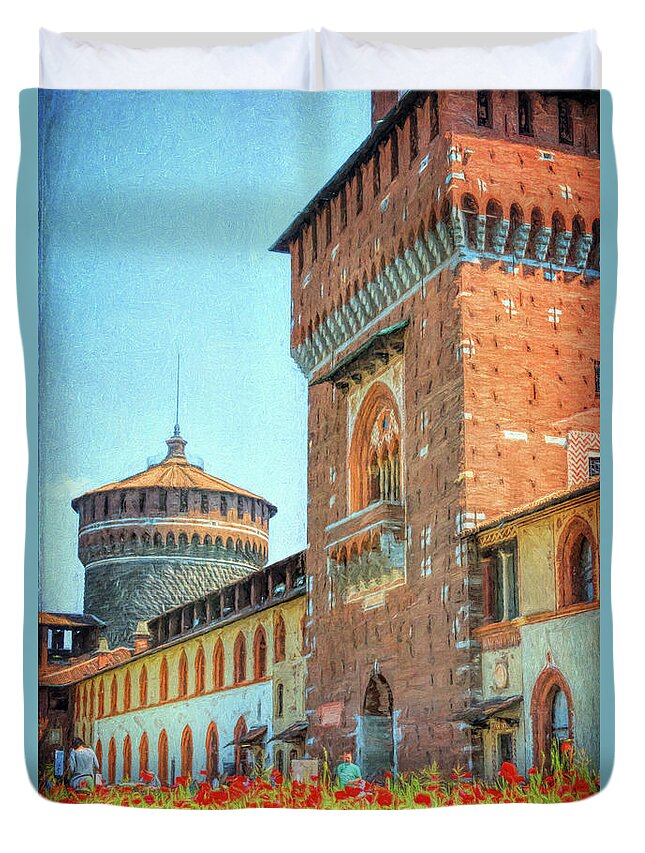 Joan Carroll Duvet Cover featuring the photograph Sforza Castle Milan Italy by Joan Carroll