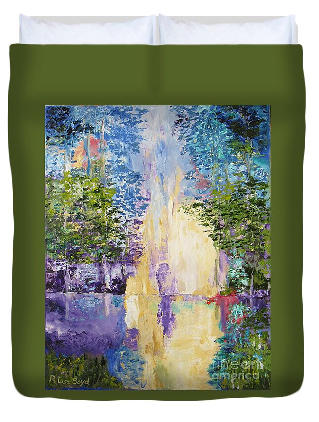 Landscape Duvet Cover featuring the painting Shades of Green by Lisa Boyd