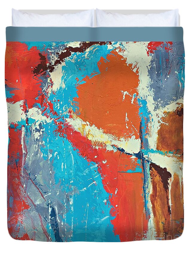 Abstract Art Duvet Cover featuring the painting Shadow Dance by Mary Mirabal