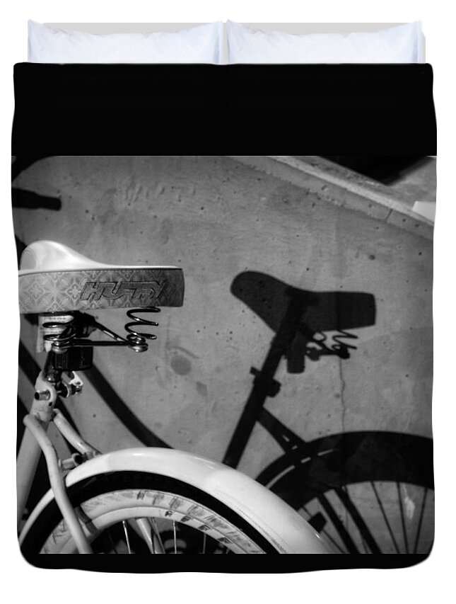 Huffy Duvet Cover featuring the photograph Shadow Ride in Black and White by Greg and Chrystal Mimbs