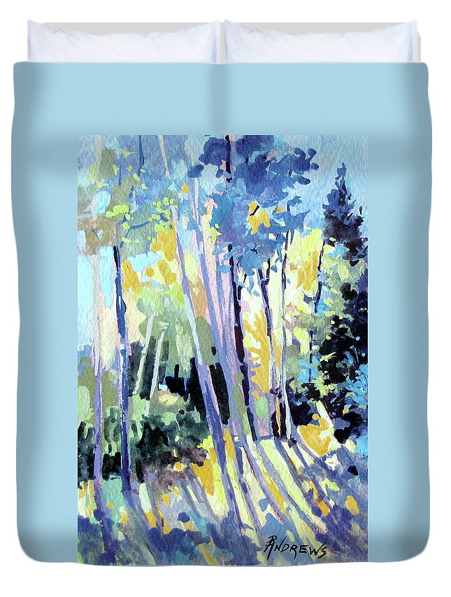 Landscape Duvet Cover featuring the painting Shadowed Walk by Rae Andrews
