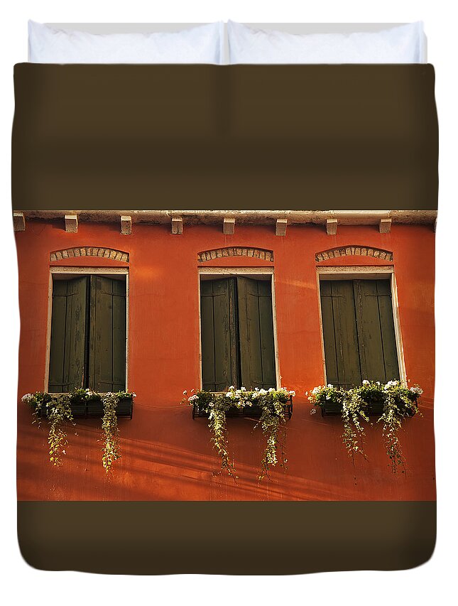 Italy Duvet Cover featuring the photograph Shadows and Shutters by Doug Davidson