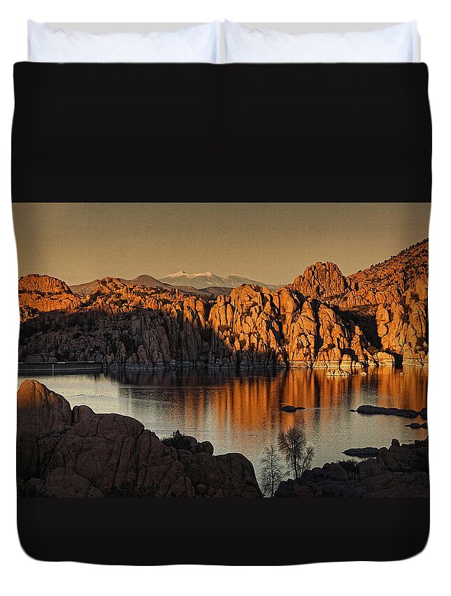 Watson Lake Duvet Cover featuring the photograph Shadows of the Setting Sun Tx2 by Theo O'Connor
